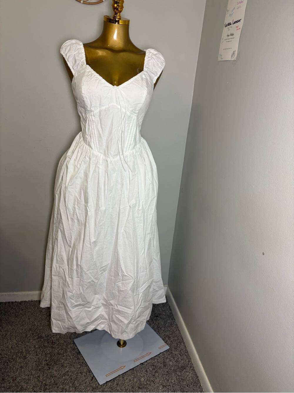Abercrombie&Fitch 100% CottonBra-Free Cap Sleeve Dipped Waist Midi Dress - Picture 4 of 6